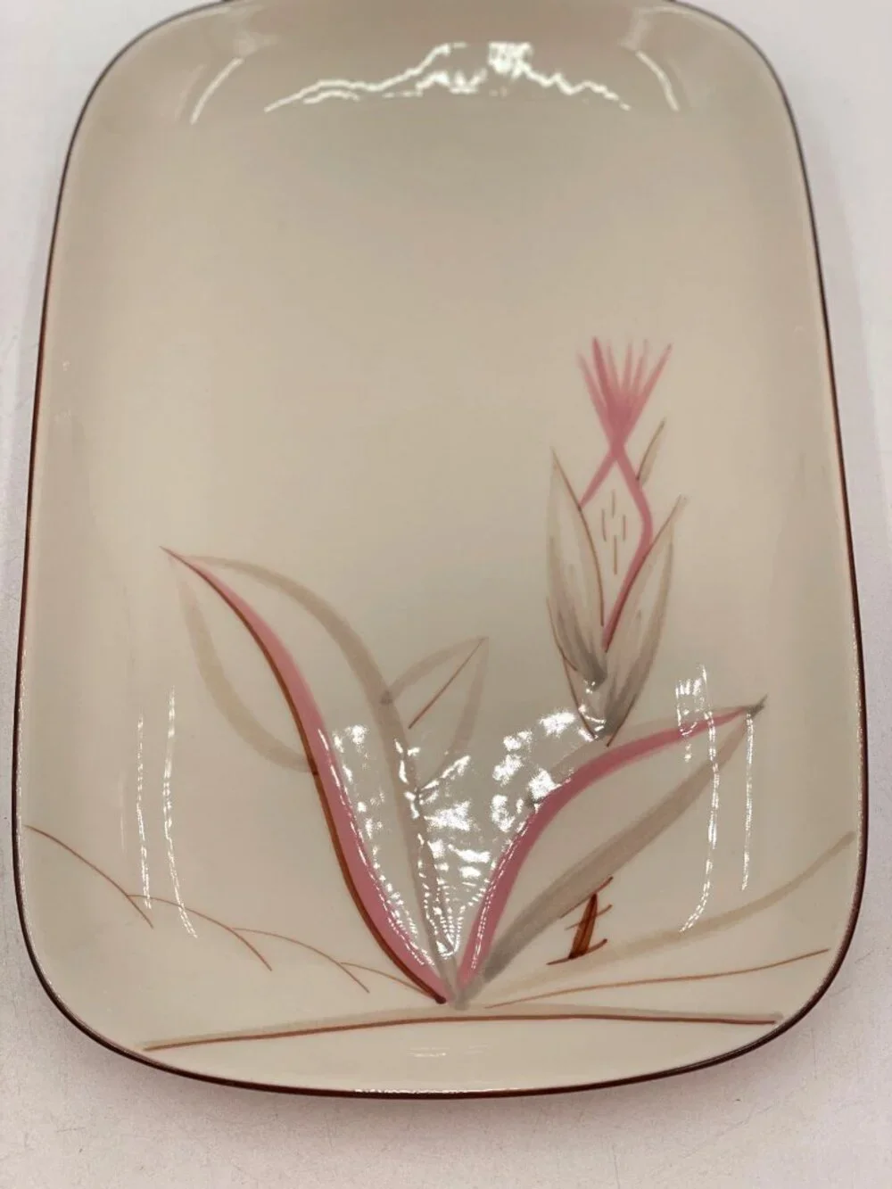 Hand-Painted Ceramic Rectangular Plate Winfield Dragon Flower Design 12
